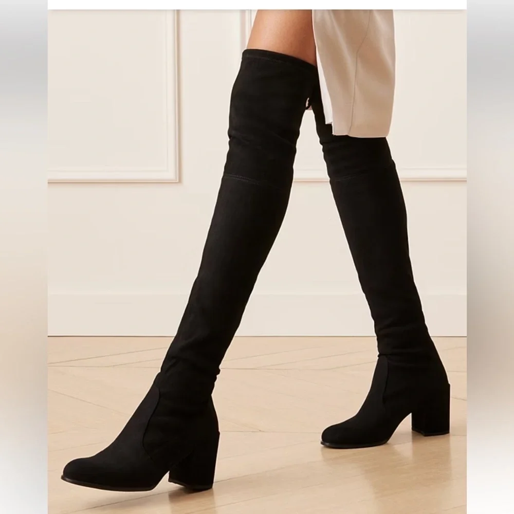 Stuart Weitzman over the Knee Tieland Boots Gray Suede
